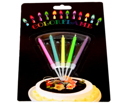 Свечи восковые для торта Цветное пламя, 5 штук в наборе