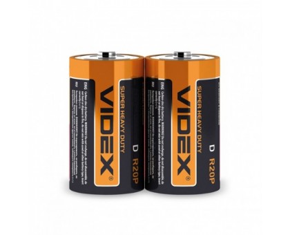 Батарейка солевая VIDEX, тип R20P (D), 2 шт/уп