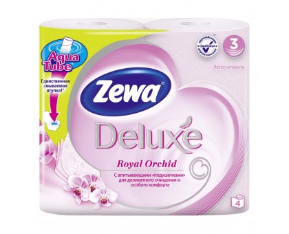 Туалетная бумага Zewa Deluxe Орхидея, 3 слоя, 4 рулона