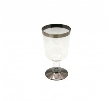 Фужер для вина, пластиковый, 180 мл, прозрачный с серебряной полосой, 6 шт/упак, Complement