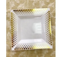 Тарелка одноразовая пластиковая квадратная, 165мм, белая, золотой декор, Complement, 6 шт/уп