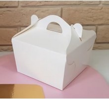 Упаковка для бенто-торта, печенья, сладостей, 120х120х85мм, белая, с ручкой