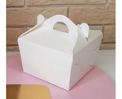 Упаковка для бенто-торта, печенья, сладостей, 120х120х85мм, белая, с ручкой