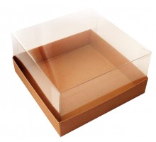 Коробка для торта, 240х240х110мм, с прозрачной пластиковой крышкой, бурая