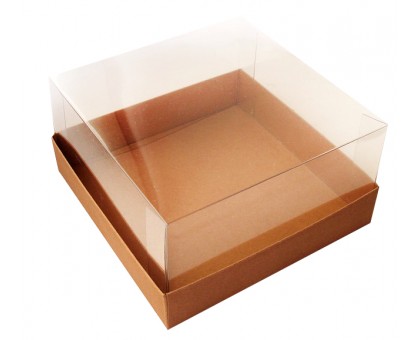 Коробка для торта, 240х240х110мм, до 2 кг, с прозрачной пластиковой крышкой, бурая