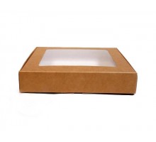 Картонная упаковка для зефира, печенья, 280х165х55мм, бурая, с окном