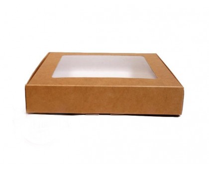 Картонная упаковка для зефира, печенья, 280х165х55мм, бурая, с окном