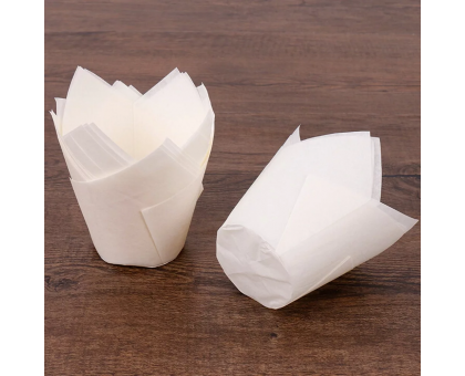 Бумажная форма для маффинов и кексов Тюльпан, 50х80мм, белая, 200 штук\уп