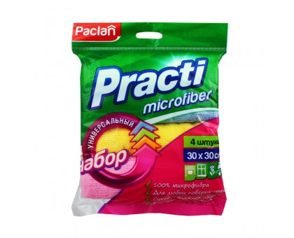 Салфетки хозяйственные "Paclan Practi" микрофибра, 30x30 см, 4 шт. в упаковке