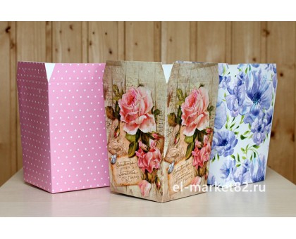 Коробка цветочная, ламинированная, ассорти, 12х9см, высота 15см, 10 штук/уп