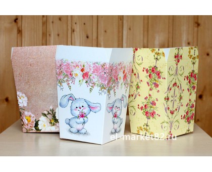 Коробка цветочная, ламинированная, ассорти, 12х9см, высота 15см, 10 штук/уп