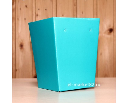 Коробка для цветов картонная, мини, Бирюзовая, 12х9см, высота 15см