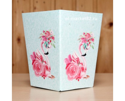 Коробка для цветов картонная, мини, Фламинго, 12х9см, высота 15см