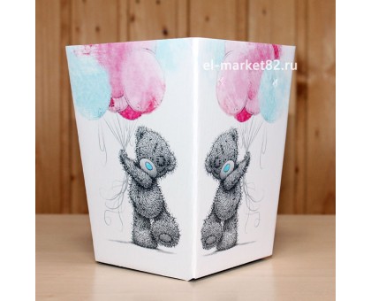 Коробка для цветов картонная, мини, Мишка с шариками, 12х9см, высота 15см