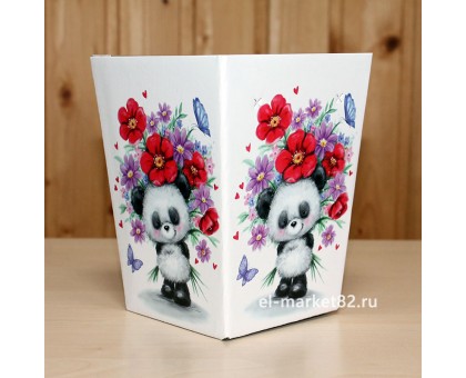 Коробка для цветов картонная, мини, Милая панда, 12х9см, высота 15см