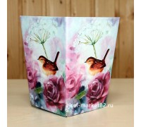 Коробка для цветов картонная, мини, Птица на розах, 12х9см, высота 15см