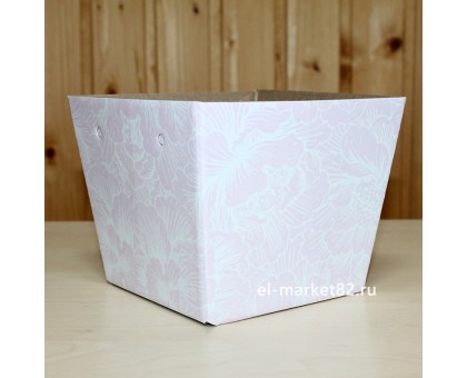 Коробка для цветов картонная, низкая, Розовый паттерн, 15х12см, высота 13см