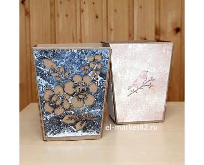 Коробка для цветов картонная, мини, Ручная работа, 12х9см, высота 15см, 2 шт/уп