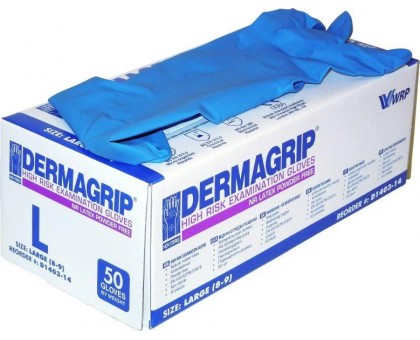 Латексные перчатки Dermagrip нестерильные неопудренные размер L, 50 штук