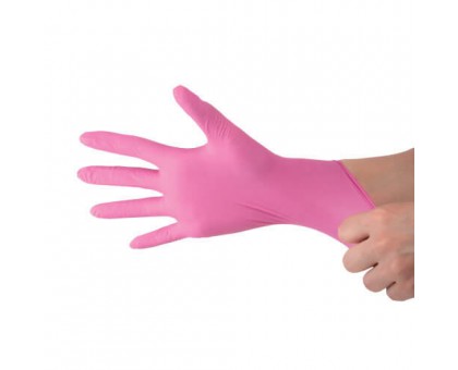 Перчатки нитриловые, AVIORA, размер М, 100шт/50пар, розовые