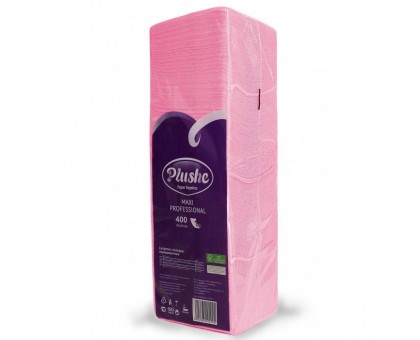 Салфетка бумажная Plushe Интенсив, 24x24см, розовая, 1-слой, 400 штук/уп