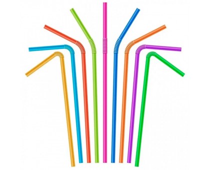 Трубочка для коктейлей и соков, цветная, с гофрой, 8х240мм, 250шт/уп